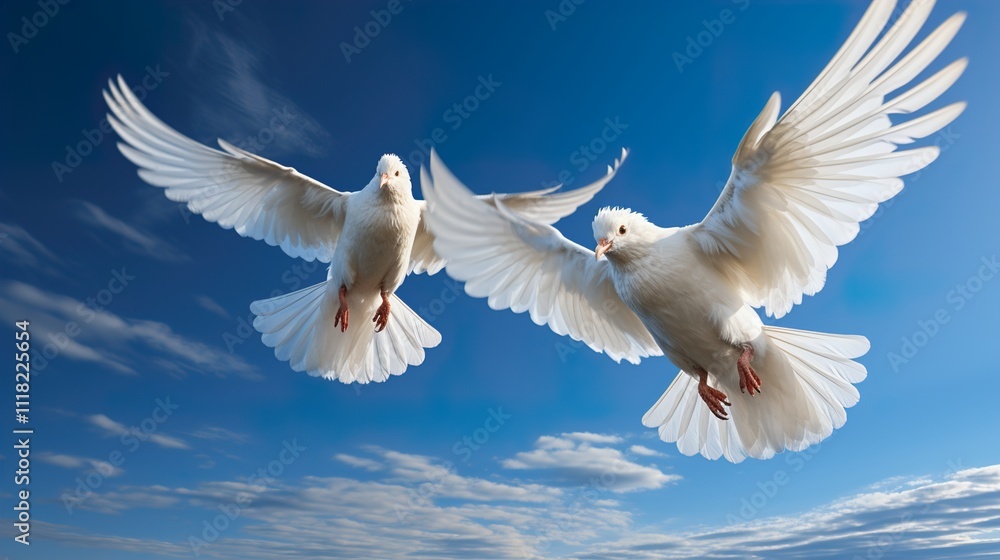 Obraz premium two white doves on a blue sky HD 8K wallpaper Stock Photographic Image HD 8K wallpaper Stock Photographic Image