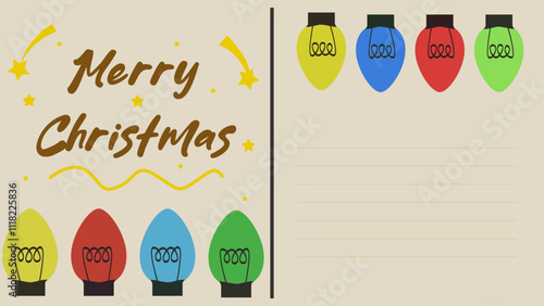 Christmas card with with place for text and colorful garland on beige background