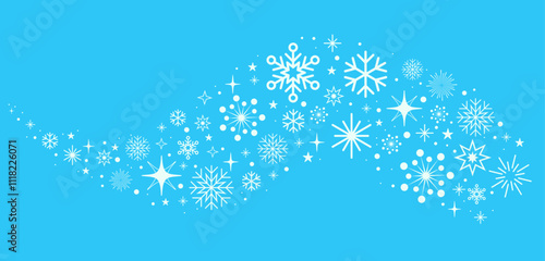 Modern simple style Snowflakes isolated on white background, frame border banner, Christmas decoration, winter background, minimalist geometric snowflakes & stars wave pattern, magic ornament elements