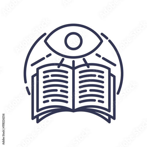 An eye above an open book symbolizes observation and learning.