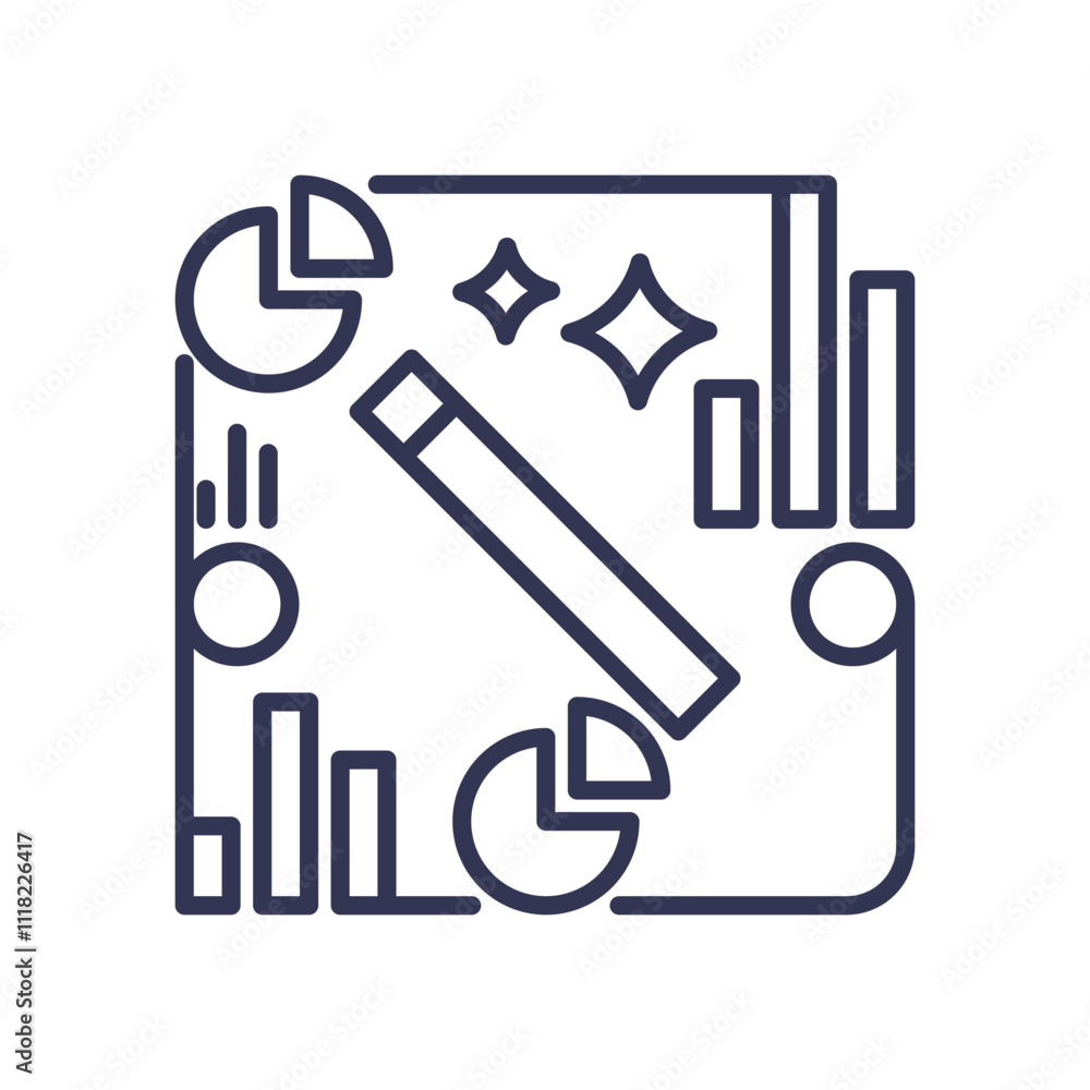 Magic wand with charts symbolizes transformation and enhancement. Magic wand with charts symbolizes transformation and enhancement.