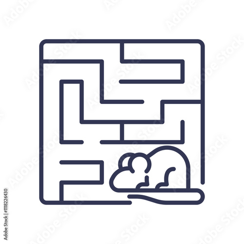 A mouse in a maze symbolizes behavioral experiments and problem-solving.