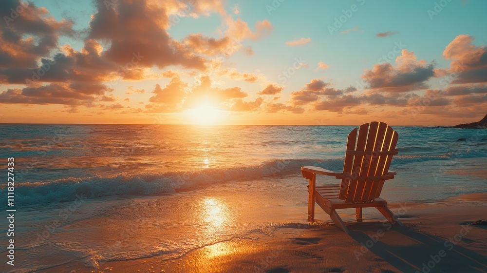 Beach chair at sunset with soft pastels and bokeh effect Beach chair at sunset with soft pastels and bokeh effect