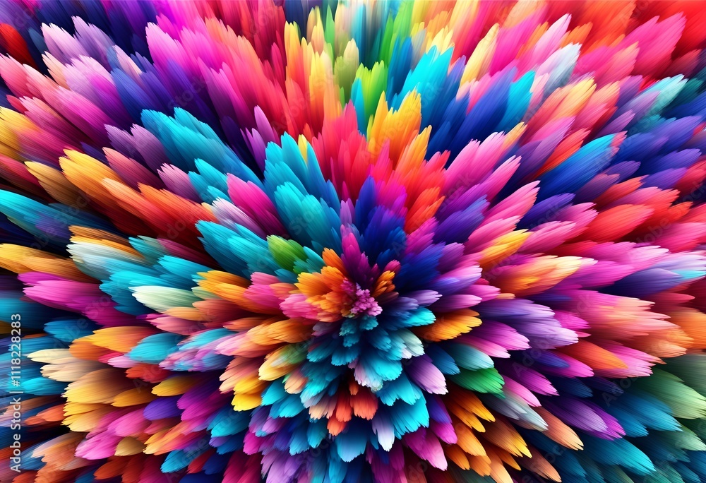 A vibrant and colorful display of feathers in an abstract pattern A vibrant and colorful display of feathers in an abstract pattern