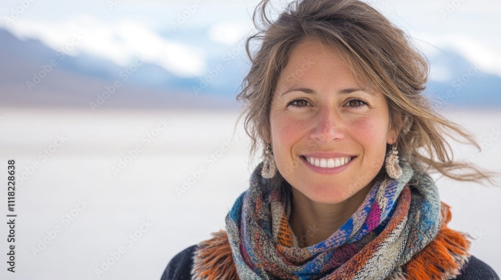 Smiling Woman in a Colorful Scarf Smiling Woman in a Colorful Scarf