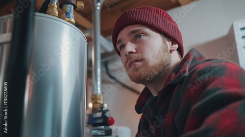 Wallpaper Mural Plumber installs new boiler for water heating system in residential basement setting Torontodigital.ca