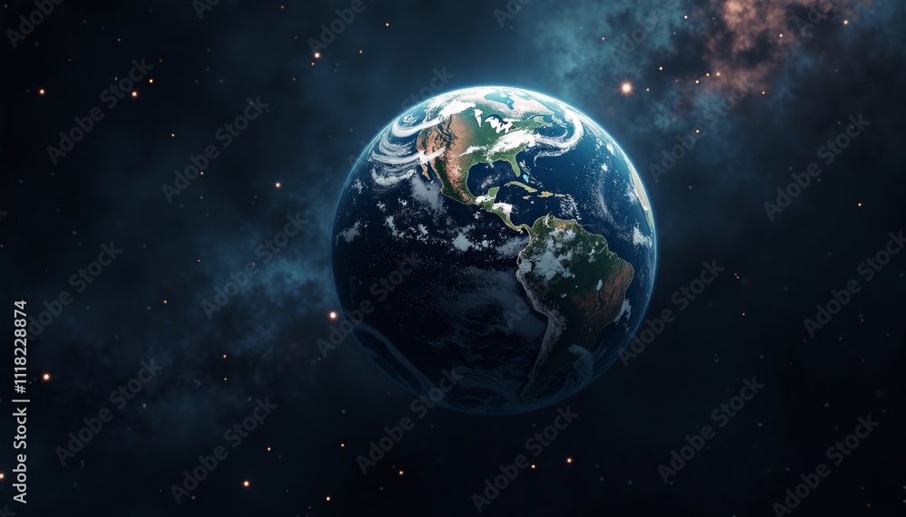 Obraz premium Stunning High-Resolution View of Earth from Space in Cosmic Background