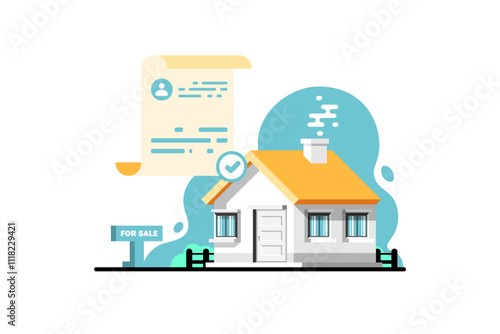 Rental contract or purchase of personal residence on isolated background, Vector Illustration.