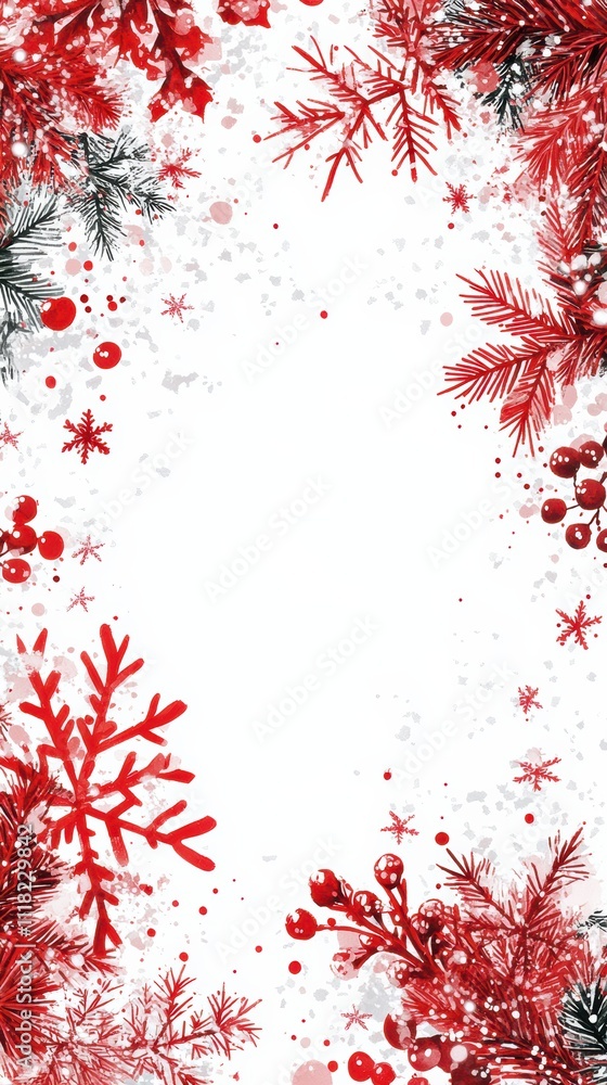 Obraz premium Christmas card with red snowflake border and blank center