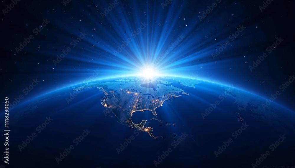Obraz premium Stunning Earth View with Radiant Sunlight Above the Horizon