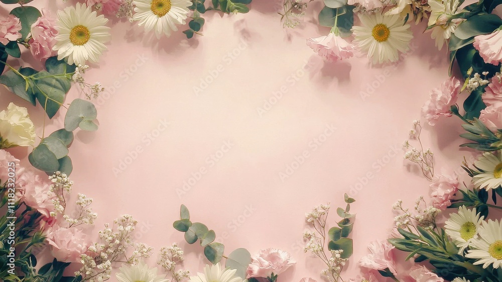 Pastel Floral Frame with Daisies and Carnations Pastel Floral Frame with Daisies and Carnations