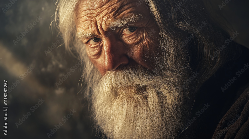 Portrait of a Wise Elderly Man with a Flowing Beard in Chiaroscuro Light Portrait of a Wise Elderly Man with a Flowing Beard in Chiaroscuro Light