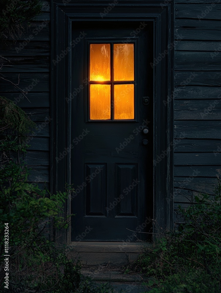 Mysterious door with glowing warm light Mysterious door with glowing warm light
