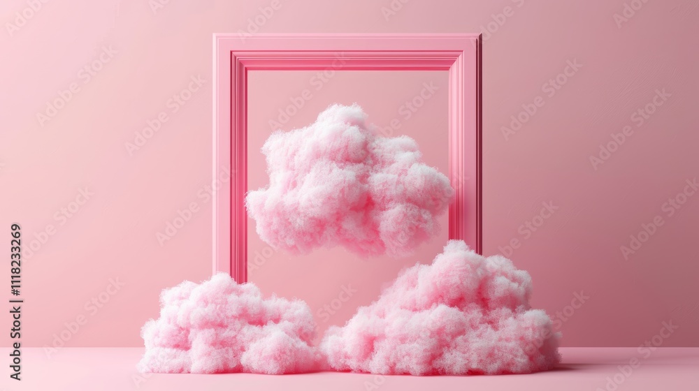Frame Border Background Illustrating Cloud Computing Concept with Pink Clouds on Pastel Background Frame Border Background Illustrating Cloud Computing Concept with Pink Clouds on Pastel Background