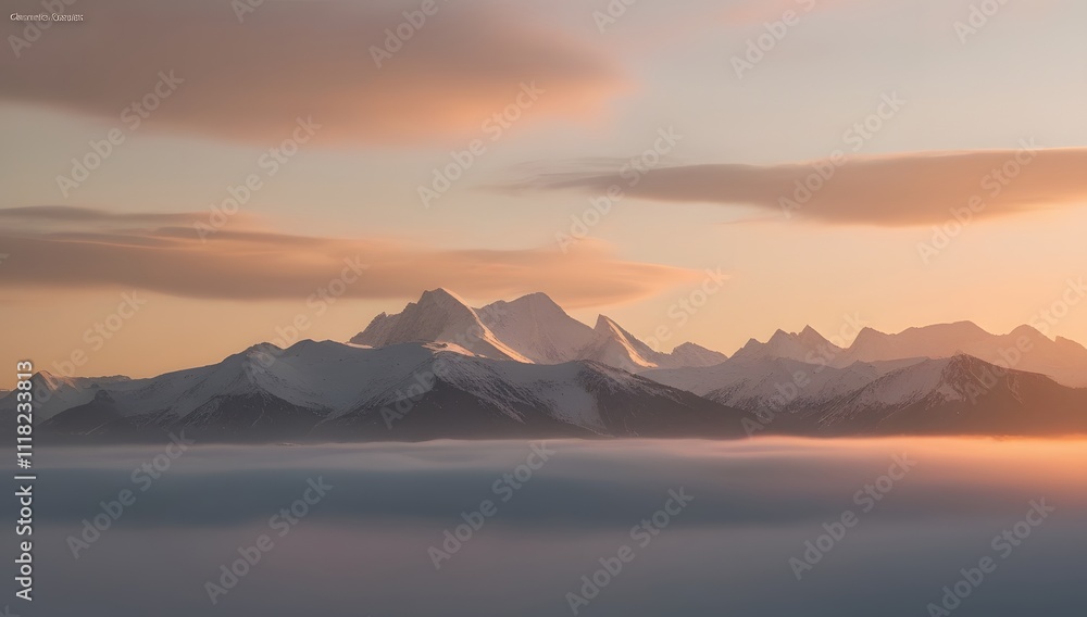 Sunrise in the mountains with fog in the foreground generated by AI Sunrise in the mountains with fog in the foreground generated by AI