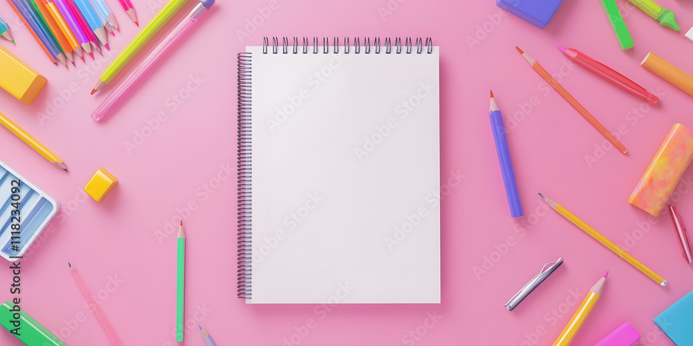 Colorful Stationery Flat Lay Arrangement Colorful Stationery Flat Lay Arrangement
