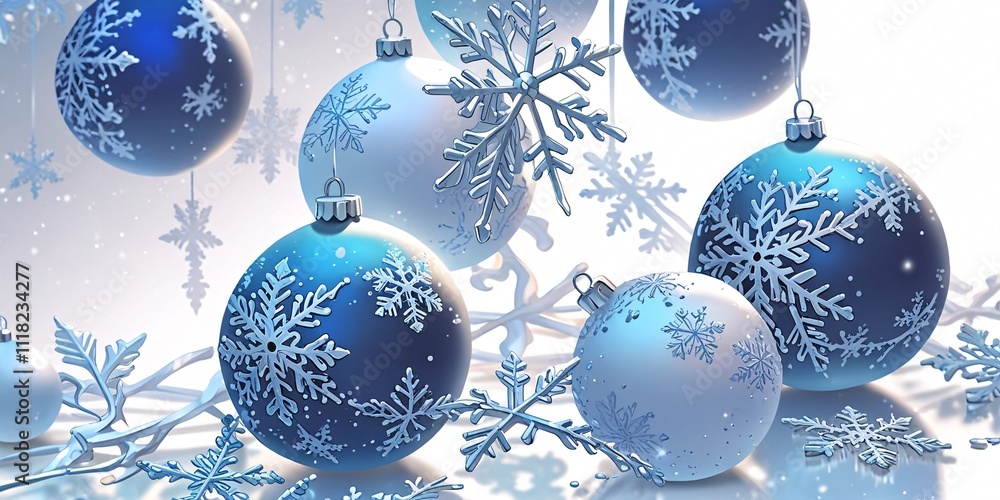 Festive christmas ornaments advent celebration holiday holidays banner greeting card. Blue christmas background with snowflakes and christmas balls Festive christmas ornaments advent celebration holiday holidays banner greeting card. Blue christmas background with snowflakes and christmas balls