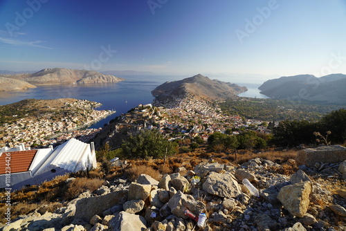 upper view from Symi town and coastline photo