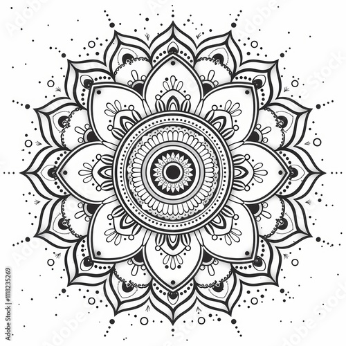 Mandala flower coloring on white background.