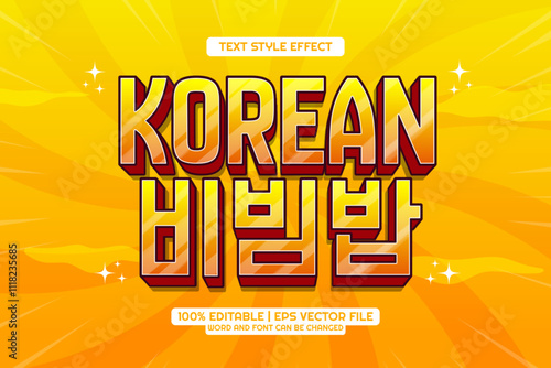 Editable text effect Bibimbab Korean Food 3d Cartoon Template Style