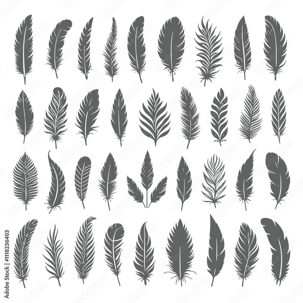 A shilhoutte feather vector design with white background A shilhoutte feather vector design with white background