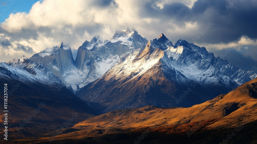Majestic Mountain Peaks Under Dramatic Sky Majestic Mountain Peaks Under Dramatic Sky