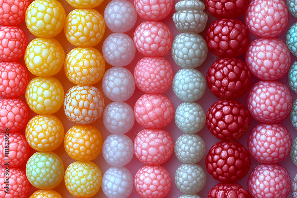 Colorful textured beads arranged in parallel rows. Colorful textured beads arranged in parallel rows.