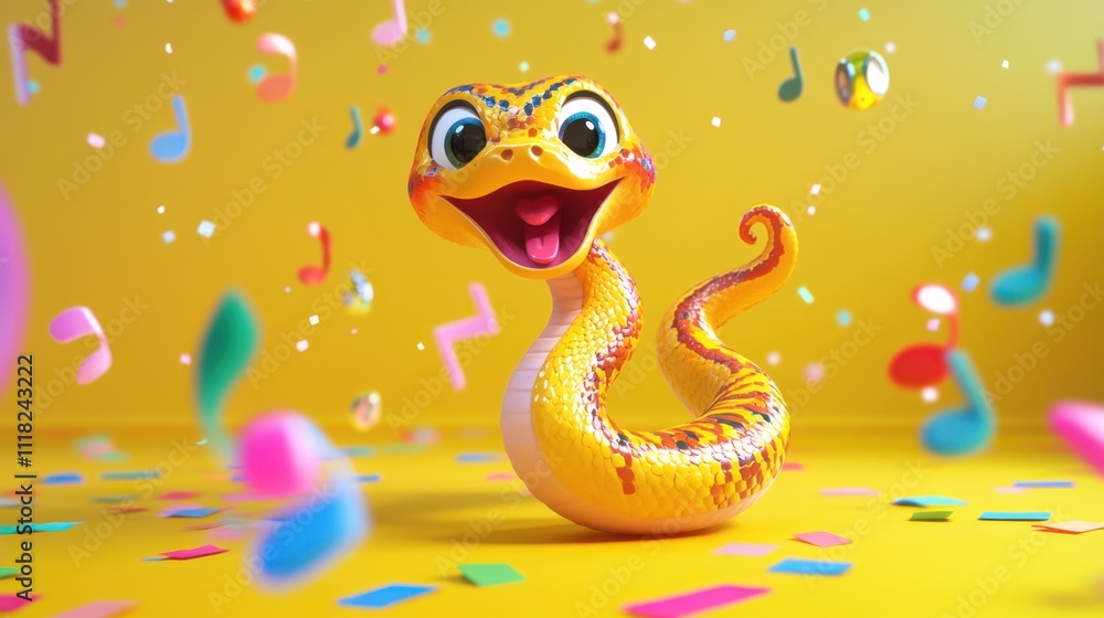Joyful cartoon snake at the party Joyful cartoon snake at the party