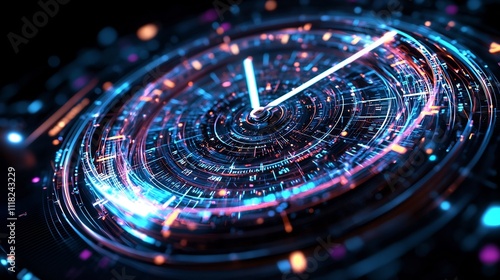 Wallpaper Mural Futuristic Holographic Clock with Floating Time Markers and Glowing Abstract Design Torontodigital.ca