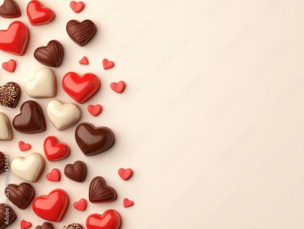 Fototapeta premium A delightful arrangement of heart-shaped chocolates on a soft background.