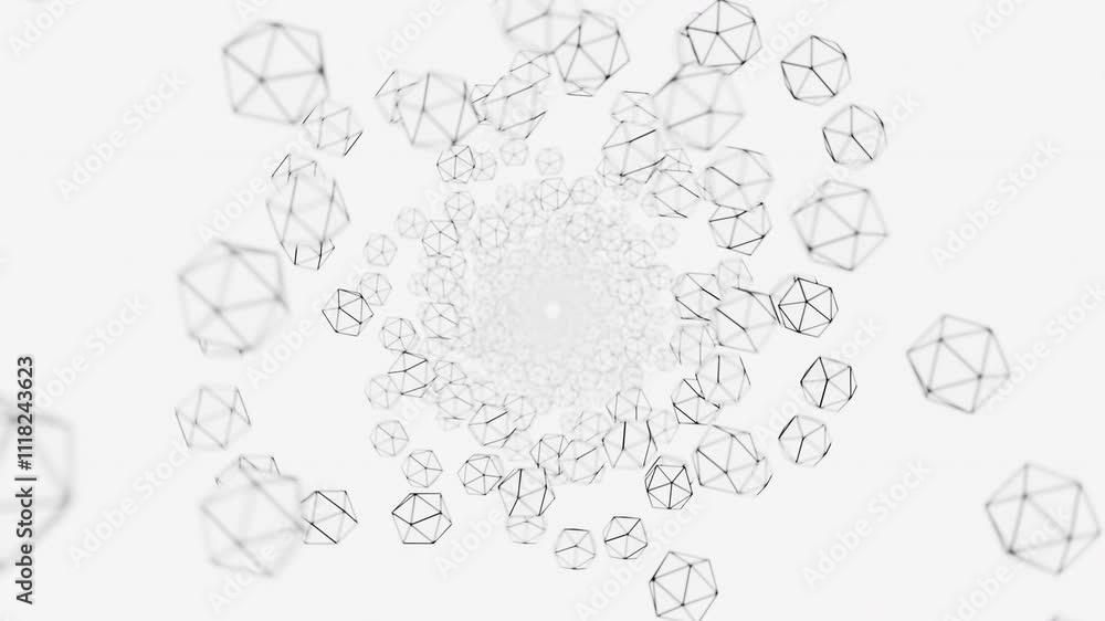 Abstract looped animated light white background made of ico spheres Abstract looped animated light white background made of ico spheres