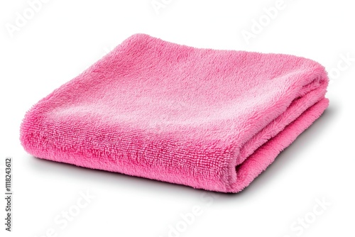 A clean and vibrant pink microfiber cloth neatly folded, isolated on a white background, highlighting its soft texture and multipurpose use