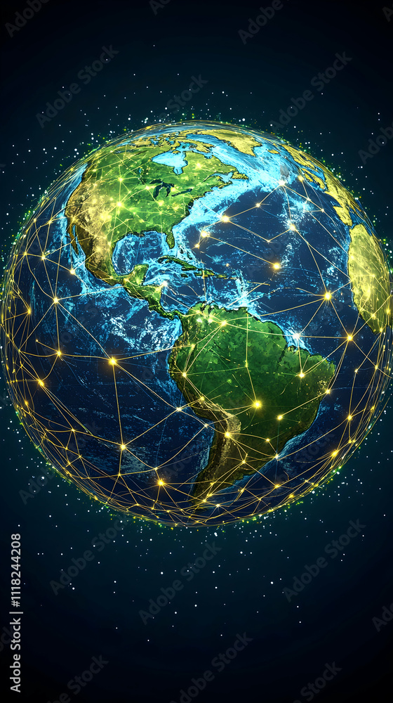 Global network connection illustrated on a 3D Earth model. Global network connection illustrated on a 3D Earth model.