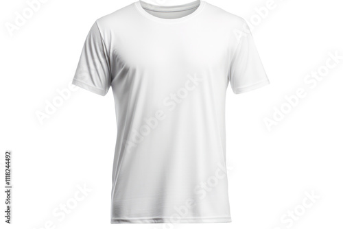 Basic white cotton t-shirt with a modern slim-fit design, highlighting the contours of the garment. The shirt is shown with a subtle drape, demonstrating its comfortable fit for everyday use.