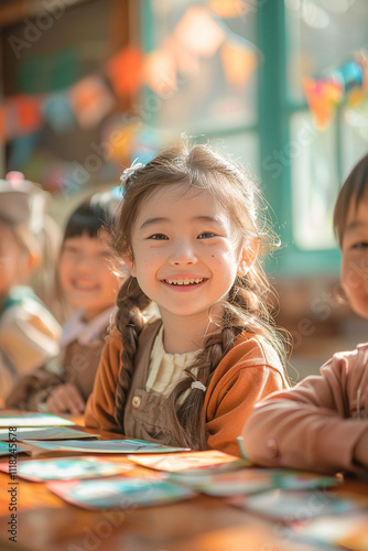 Smiling Child Learning in Classroom