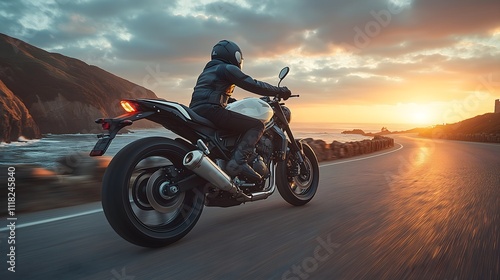 Riding along the coastal highway at sunset