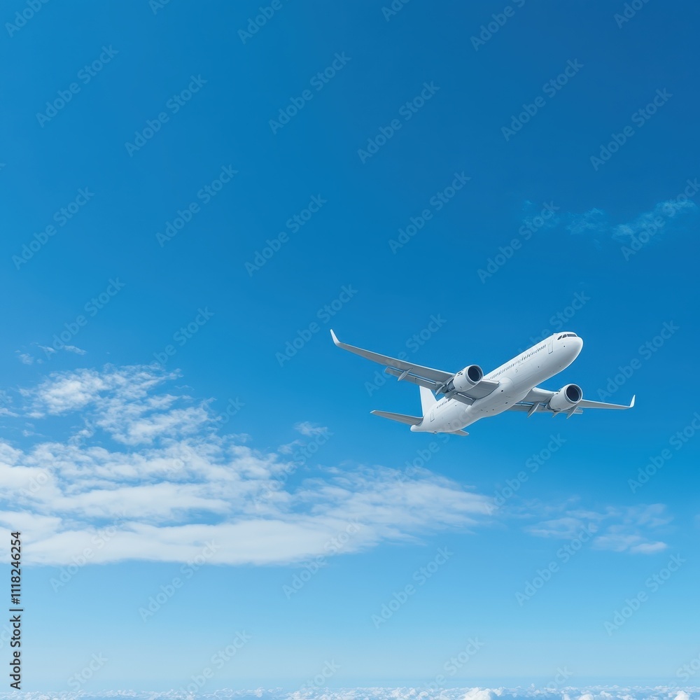 Obraz premium Airplane flying through a clear blue sky.