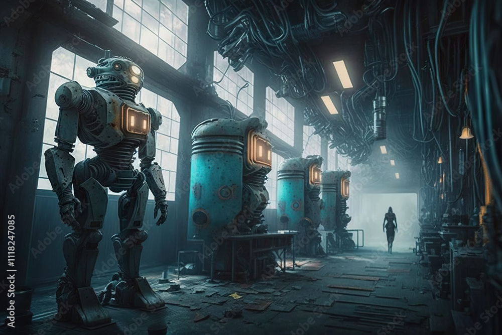 Futuristic ai robot factory interior with humanoid machines in industrial setting Futuristic ai robot factory interior with humanoid machines in industrial setting