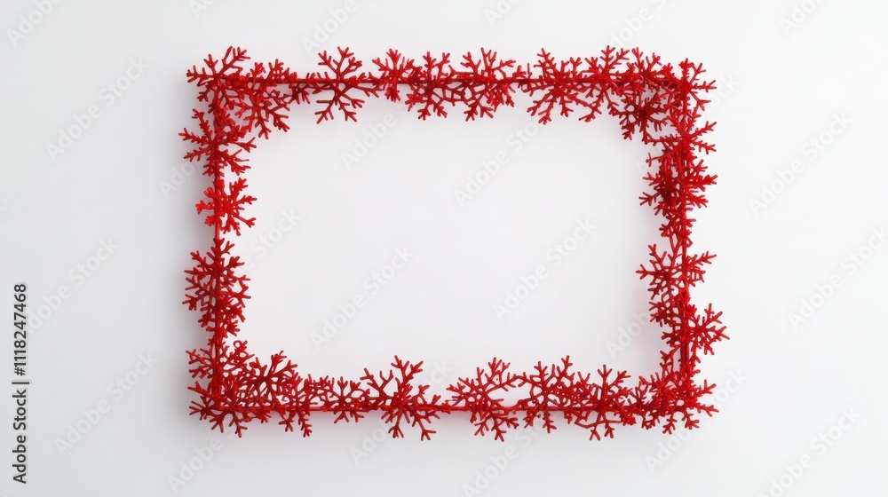 Red snowflake frame on white background for holiday greetings Red snowflake frame on white background for holiday greetings