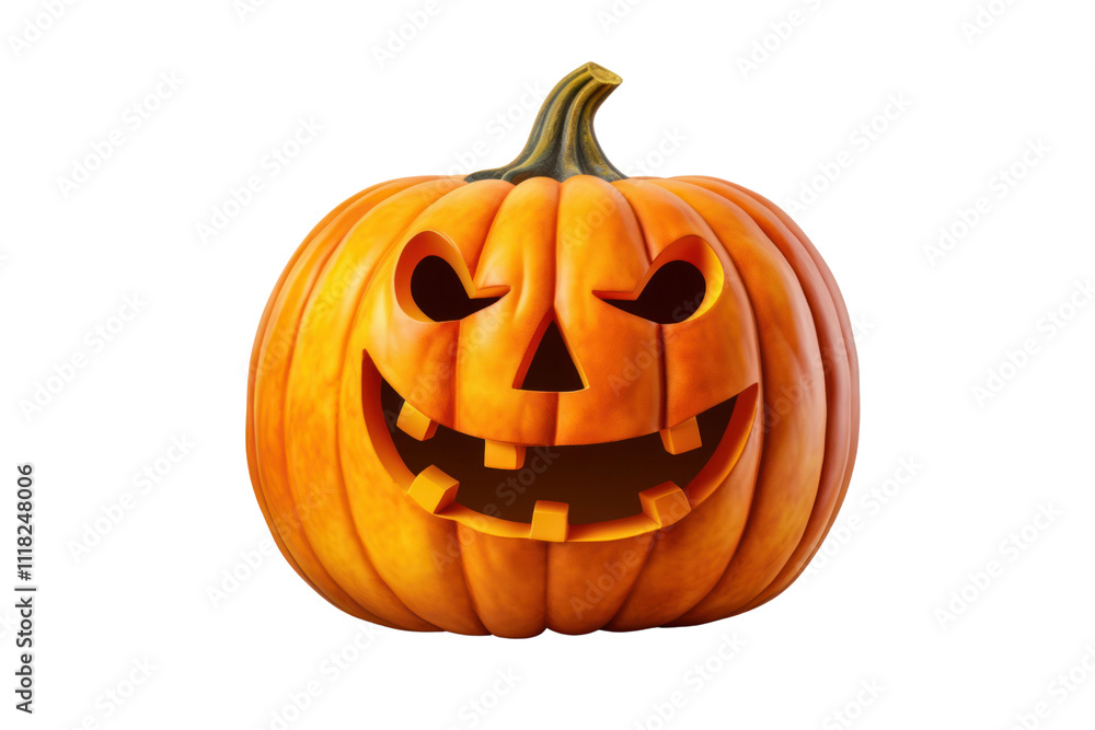 A whimsical jack-o'-lantern with a friendly smile and oversized, cartoonish eyes. The pumpkin is set at a slight angle, showcasing its perfectly round shape and bright orange hue. A whimsical jack-o'-lantern with a friendly smile and oversized, cartoonish eyes. The pumpkin is set at a slight angle, showcasing its perfectly round shape and bright orange hue.