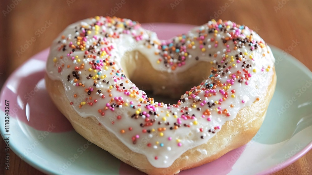 Heart-Shaped Donut with Colorful Sprinkles on a Decorative Plate Heart-Shaped Donut with Colorful Sprinkles on a Decorative Plate