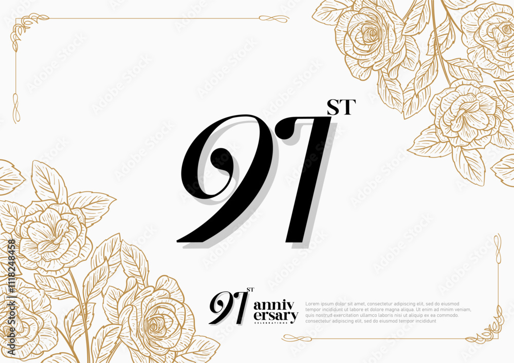 Obraz premium Elegant 91st Anniversary Celebration with Gold and Rose Flower Background