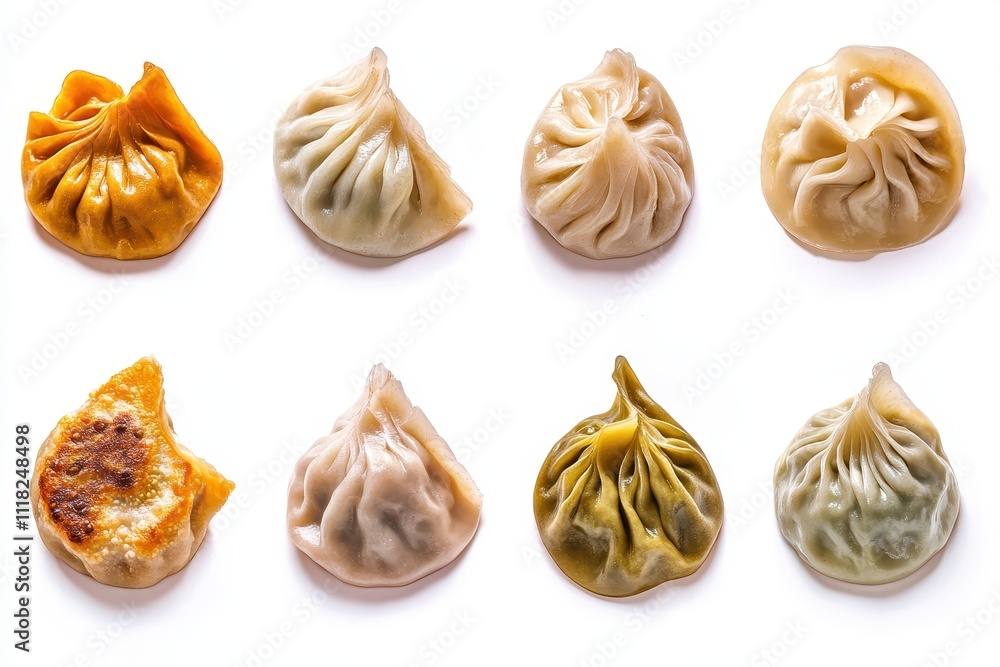 Fototapeta premium A set of dumplings each with unique shapes and folds isolated on a white background