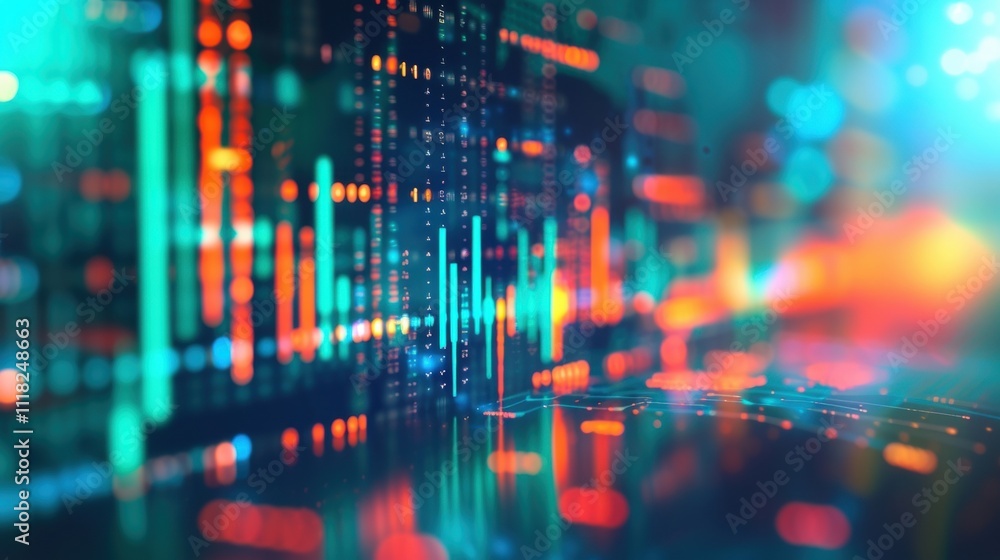 Obraz premium Innovative production process is generating glowing digital charts and graphs, representing complex data analysis and market trends in a visually engaging manner
