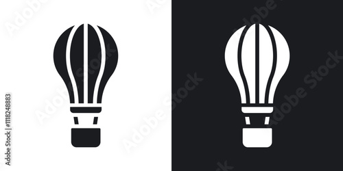 Hot air balloon icons in solid black and white colors