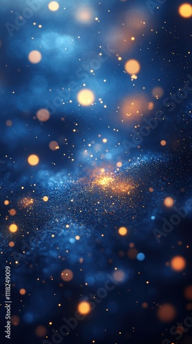 Blue and gold bokeh lights background for product display