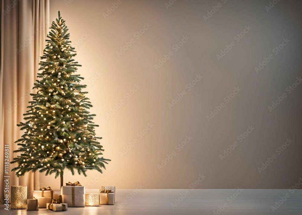 Christmas tree with bokeh lights in the background, creating a serene and festive atmosphere. Christmas tree with bokeh lights in the background, creating a serene and festive atmosphere.