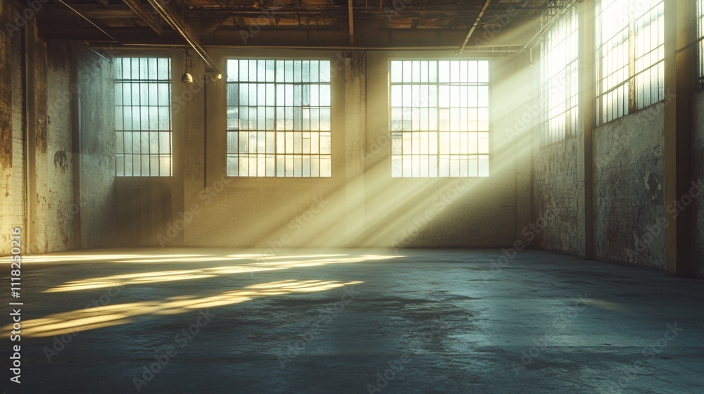 Sunlight Streaming Through Windows in Abandoned Industrial Space Sunlight Streaming Through Windows in Abandoned Industrial Space