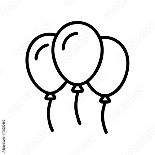 balloons icon, new year illustration, new year icon - simple black line art of balloons, symbolizing new year celebrations  new year vector 