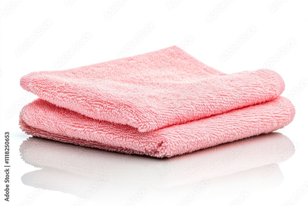 A lightweight pink microfiber cloth isolated on white, perfectly smooth and clean, designed for effective cleaning and dusting A lightweight pink microfiber cloth isolated on white, perfectly smooth and clean, designed for effective cleaning and dusting